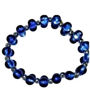 BRACELET Stretch Blue Bracelet with Two Rows of Beads in a Rich Deep Blue